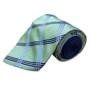 Tommy Hilfiger Mens Green & Blue Silk Plaid Necktie Adjustable Long Businesswear